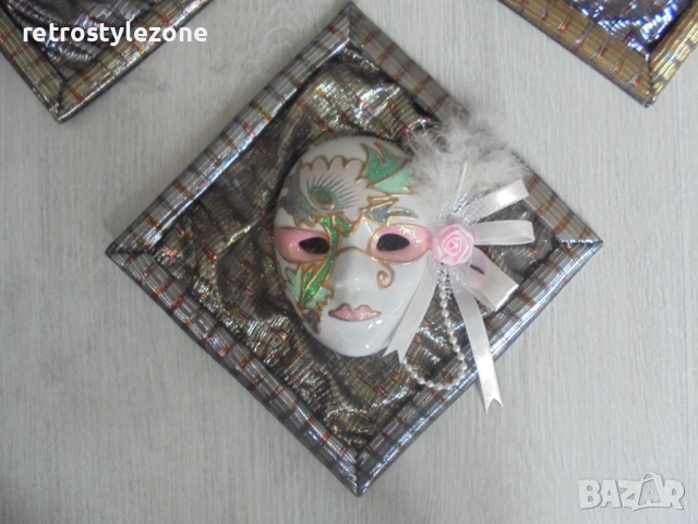 № 8262 Три ръчно декорирани стенни маски „Венециански чар“ , снимка 4 - Други ценни предмети - 51712282