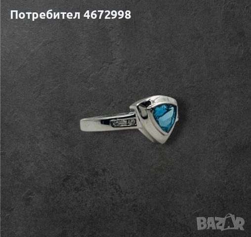 Пръстен от бяло злато с диамант и аметист 14к, снимка 3 - Пръстени - 53266203