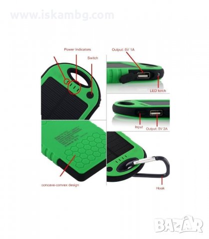 ВОДОУСТОЙЧИВО ЗАРЯДНО СОЛАРНА ВЪНШНА БАТЕРИЯ POWER BANK 5000 MAH - код 1109, снимка 4 - Външни батерии - 34056368