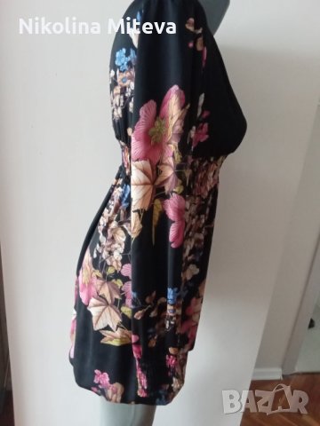 Черна копринена рокля на цветя, снимка 3 - Рокли - 40345207