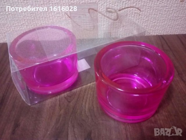 Нови стъклени цикламени купички за ядки или декорация със свещи., снимка 1 - Декорация за дома - 37207539