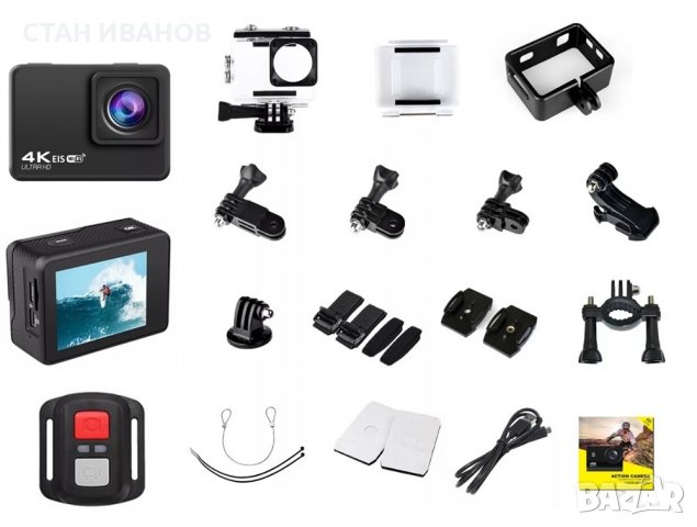  Спортна екшън камера AUSEK AT-Q37CR, 4K, 60FPS, 170 градуса, Wi-Fi, HDMI, Аксесоари, Черна, снимка 11 - Камери - 37995450