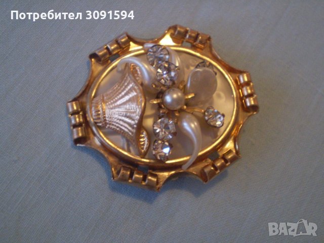 Колекционерска дамска брошка дубле,КРИСТАЛ -перла, снимка 1 - Антикварни и старинни предмети - 37513090