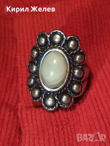 ДЪЛБОКО ПОСРЕБРЕН АРТ ДЕКО СКЪПОЦЕНЕН МЕДЕН ПРЪСТЕН с ПОЛИРАН БЯЛ АХАТ 38911, снимка 3 - Пръстени - 36411245