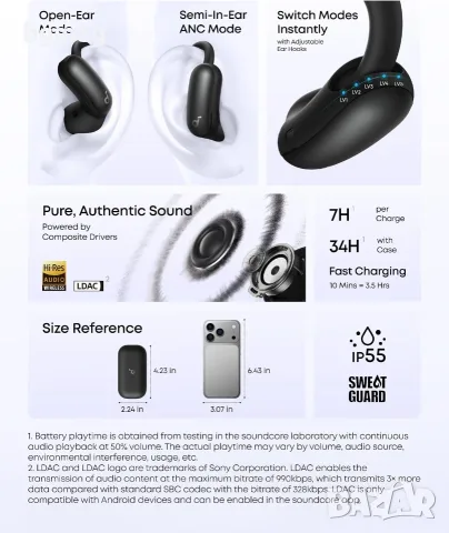 Anker Soundcore AeroFit 2 Pro TWS Open-Ear безжични Bluetooth слушалки, снимка 6 - Bluetooth слушалки - 56061971
