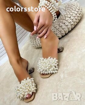 Чехли на ток - бежови с перли - KP60