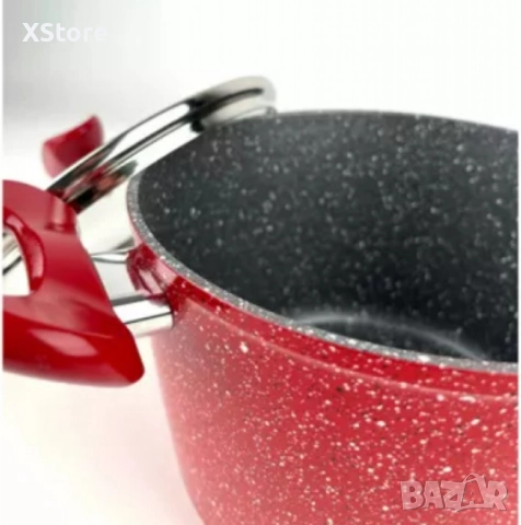 Тенджера Voltz, 3.4л./9.5л., Дълбока, Мраморно покритие, Индукция, Червен, снимка 8 - Съдове за готвене - 52507292