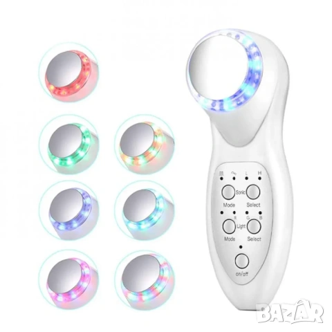 Портативен козметичен уред ултразвук и светлинна LED терапия със 7 светлини, за вкарване на продукти, снимка 3 - Козметични уреди - 54004446