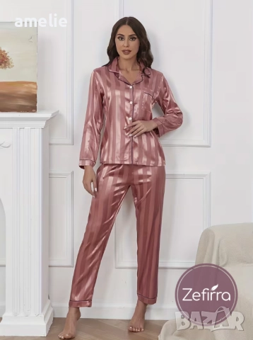 Дамски сатенени пижами в различни разцветки Amelie Zefirra, с дълъг ръкав. , снимка 11 - Пижами - 52681414