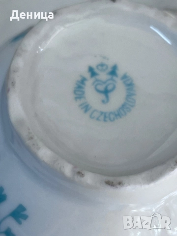 Haas & Czkek  Троен сет с нежен златен кант и релеф Винена и розова роза с ментови листенца , снимка 6 - Чаши - 51800629