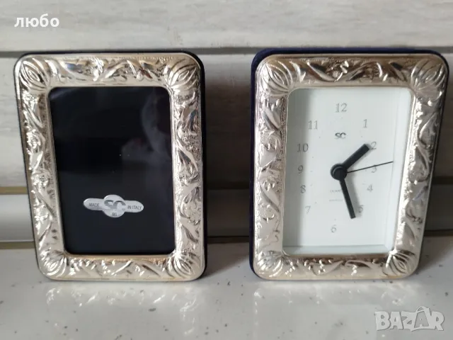 Сребърен Комплект от Часовник и Рамка за Снимка Сребро 0,925, снимка 3 - Други ценни предмети - 48739779