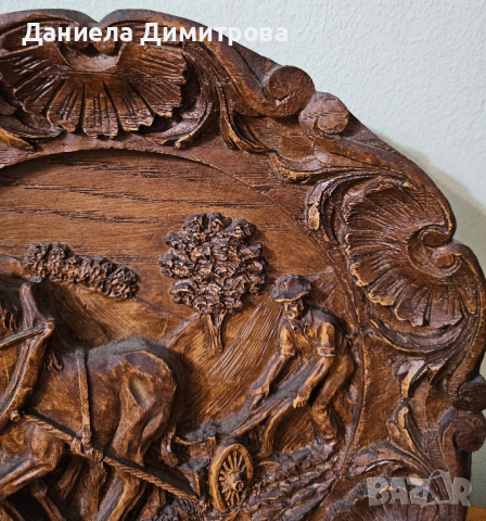 Ретро стенна чиния, дърворезба + смола , снимка 5 - Антикварни и старинни предмети - 44658723