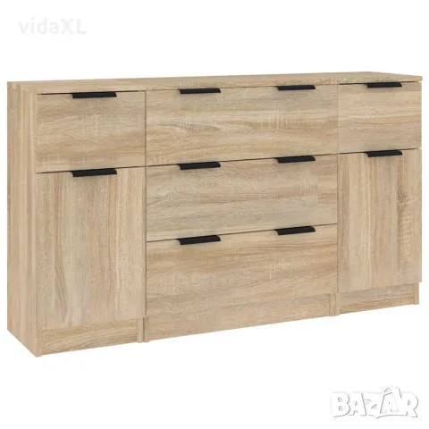 vidaXL Бюфет от 3 части, сонома дъб, инженерно дърво