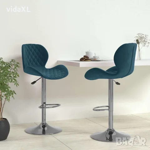 vidaXL Бар табуретки, 2 бр, сини, кадифе, снимка 2 - Столове - 56147002