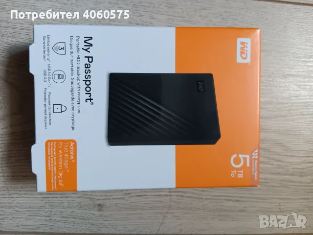Нов с гаранция 3 години външен хард диск Western Digital 5TB MyPassport Black 