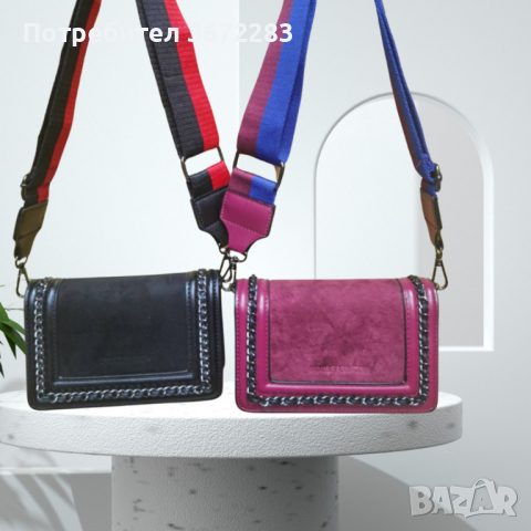 Модерна чанта със спортна дръжка за рамо в наситени пастелни цветове и велурена материя, снимка 1 - Чанти - 44615934