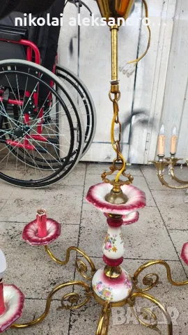 винтидж полилеи месинг порцелан, снимка 5 - Антикварни и старинни предмети - 50236186
