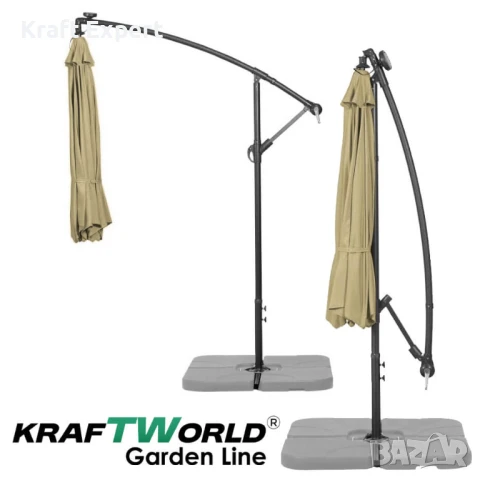 Градински Чадър с Регулируем Ъгъл и UV Защита – Ø300 см, 8 Ребра, снимка 7 - Градински мебели, декорация  - 51206161