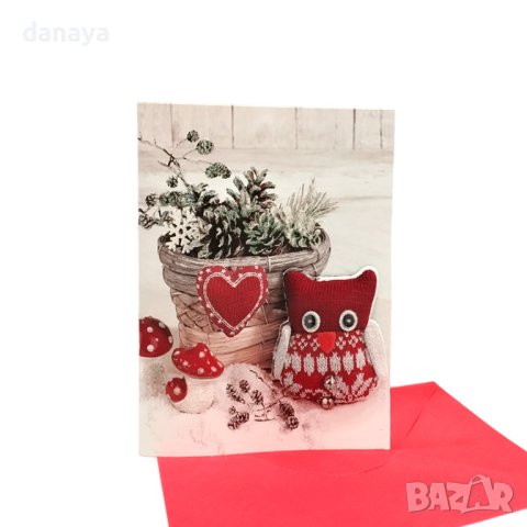 4190 Голяма поздравителна картичка за Коледа и Нова Година, с червен плик, снимка 3 - Ученически пособия, канцеларски материали - 42770122