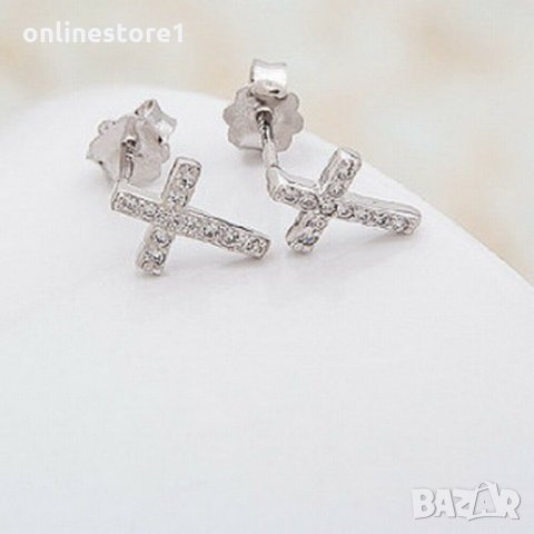 Сребърни Обеци Кръстчета - 925 печат сребро BA209, снимка 3 - Обеци - 28147572
