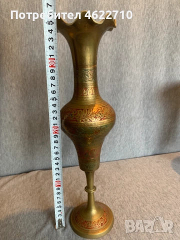 Ваза, месинг и ръчно гравиран емайл, с пиедестал , снимка 5 - Антикварни и старинни предмети - 52976544