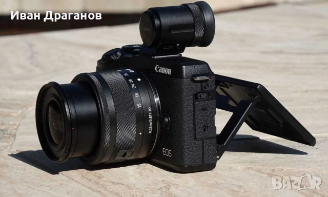 Canon M6 Mark II + визьор + EF адаптер Viltrox + Батерия и обектив, снимка 2 - Фотоапарати - 54207675