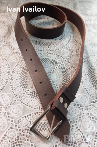 Масивен мъжки колан – ЕСТЕСТВЕНА КОЖА – Тъмен Шоколад – Ръчна изработка (135 см), снимка 2 - Колани - 54123156