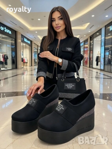Обувки на платформа - черен неопрен, снимка 3 - Дамски ежедневни обувки - 54029379