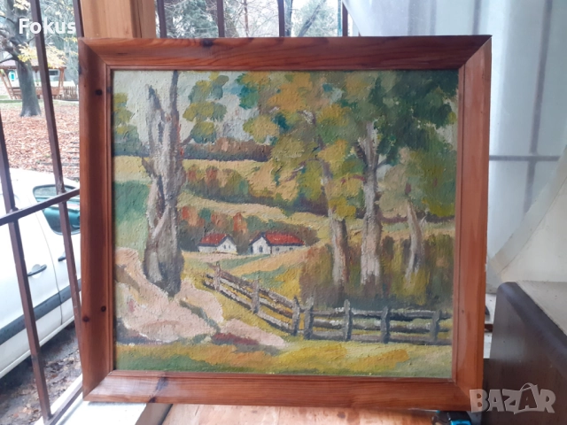 Стара майсторска българска картина масло платно канава рамка, снимка 2 - Антикварни и старинни предмети - 52877859