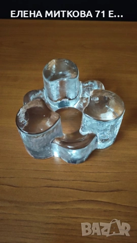 Масивен свещник от кристално стъкло сякаш изваян от лед, снимка 4 - Декорация за дома - 52819041