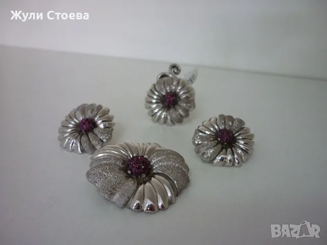 Масивен сребърен комплект цветя, снимка 3 - Бижутерийни комплекти - 56231294