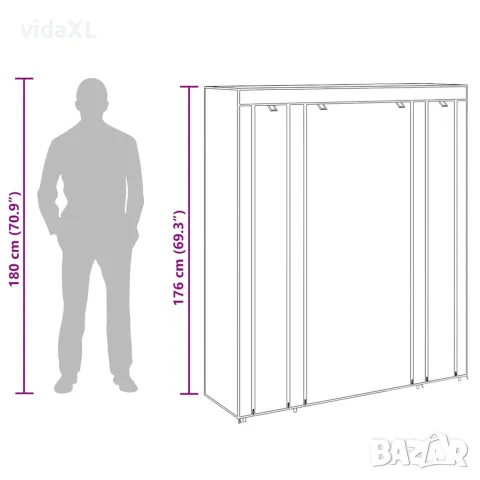 vidaXL Текстилен гардероб с отделения и летви, 45 x 150 x176 см, кафяв, снимка 10 - Гардероби - 56146356