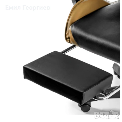 Черен геймърски стол с златисти акценти и разтегляема поставка за крака – луксозен комфорт без компр, снимка 7 - Столове за офис - 53237446