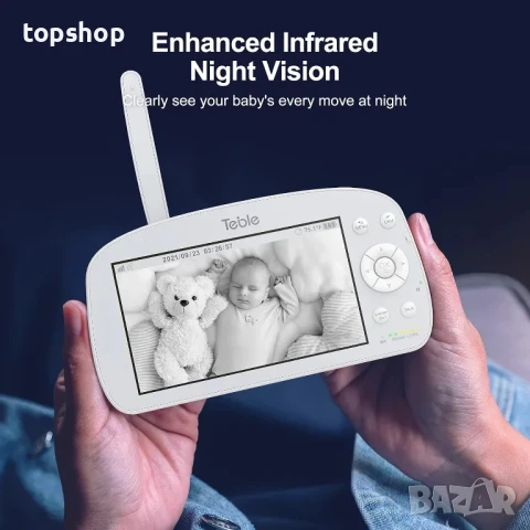 Бебефон Teble с камера и нощно виждане, 5,5” HD видео, 5000mAh, 2-посочно аудио, VOX, 300M обхват., снимка 7 - Бебефони - 50529225