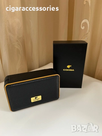 COHIBA хумидор за 4 пури – преносим, кожен, с дигитален хигрометър, снимка 5 - Табакери - 53887144