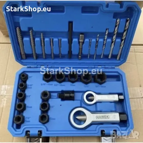 Полски Комплект от Екстрактори, Гайкоцеп И Шпилководачи 28 части HAWEK HW-1009
