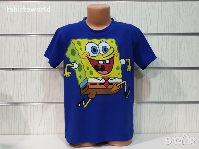 Нова детска синя тениска с дигитален печат Спондж боб, SpongeBob, снимка 7 - Детски тениски и потници - 31691067