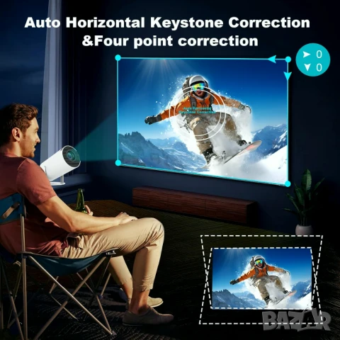 Преносим видеопроектор 4K, HDMI, USB, Android, Wi-Fi 6, BT 5.0, 130" екран, снимка 11 - Плейъри, домашно кино, прожектори - 51397100