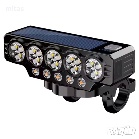 Ултра ярка 20 LED SOLAR светлина за велосипед, Клаксон, Бтерия 4000mAh