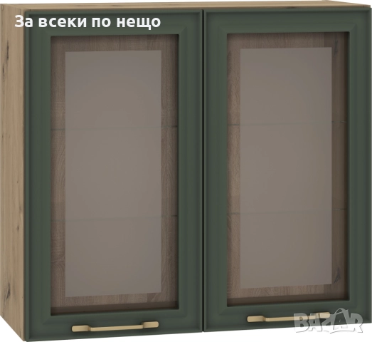 Кухненски шкаф PARMA В80/72 ВИТРИНА дъб артисан/тъм.зел Код P1419