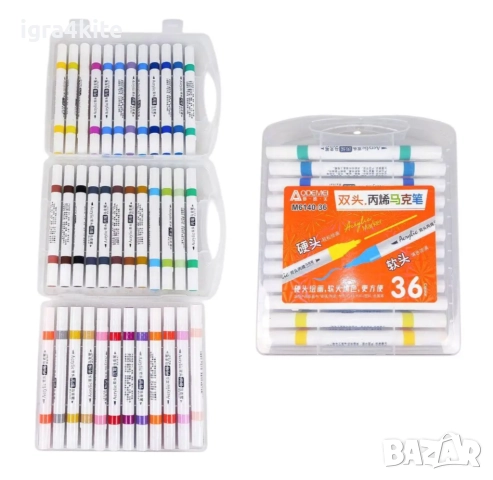 Двустранни и едностранни акрилни маркери в кутия, снимка 8 - Рисуване и оцветяване - 52515588