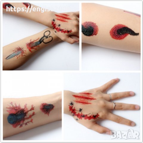 Хелоуин временни татуировки рани, комплект 5 части Halloween, снимка 2 - Други игри - 30609057