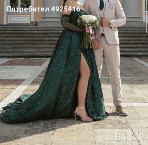 Луксозна изумруденозелена рокля, снимка 5 - Рокли - 55744447