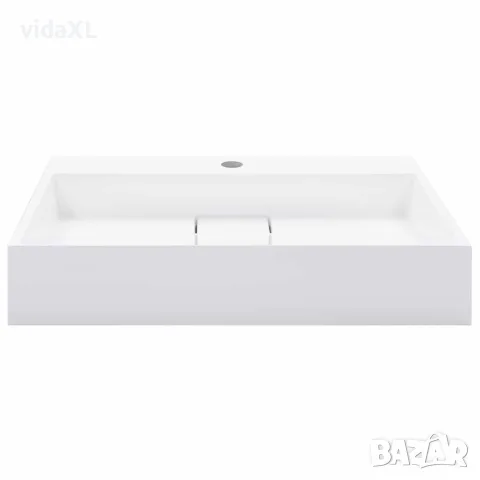 vidaXL Мивка, 60x38x11 см, минерална/мраморна отливка, бяла, снимка 3 - Мивки - 56146110