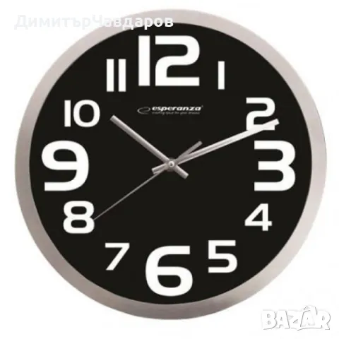 Стенен часовник  Zurich, 25см., големи цифри, кварц, черен, бял, снимка 4 - Стенни часовници - 47709508