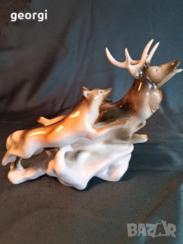 порцеланова статуетка Royal Dux Czechoslovakia елен , снимка 8 - Статуетки - 54175198