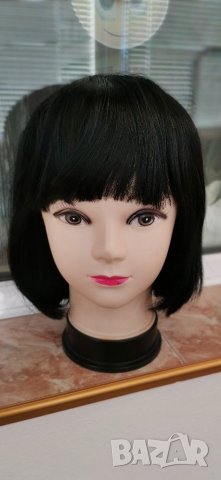 Нова черна перука от естествена коса перука от човешки косъм 30 см Боб стил - мод.16, снимка 2 - Аксесоари за коса - 29932399