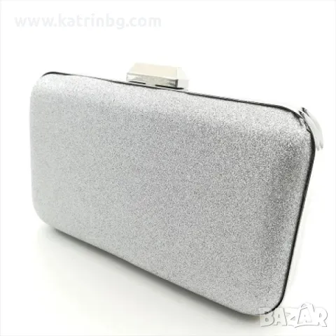 Официална дамска чанта клъч сребърна твърда със ситен брокат, снимка 2 - Чанти - 48906684