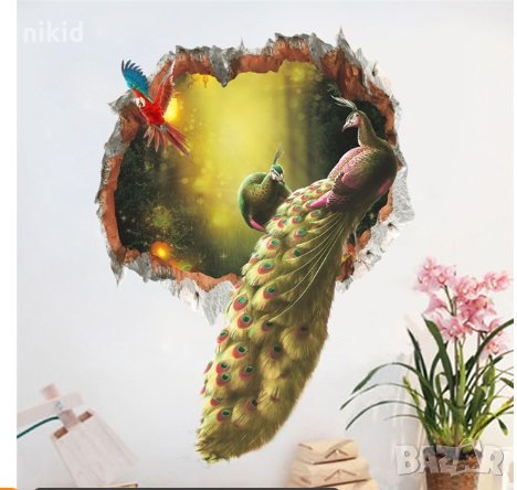 3d Дупка Паун Фазан стикер за стена лепенка самозалепващ за стая и мебел