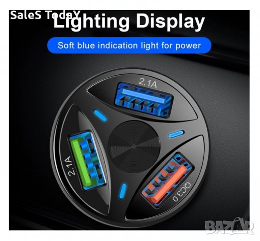 Зарядно за кола, USB, 12V - 24V, 3 порта Quick Charge 3, снимка 2 - Зарядни за кола - 34523293